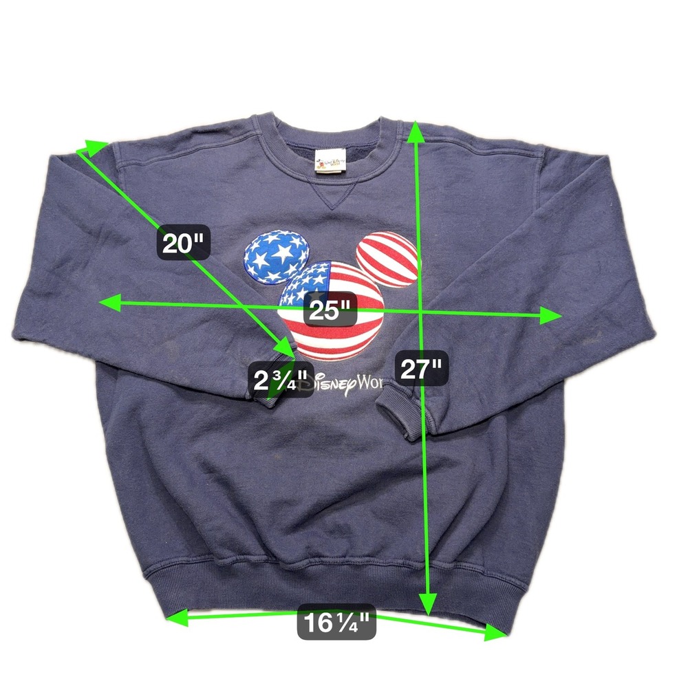 Disney World Mickey Mouse American Flag Sweatshirt Pullover Navy Blue Adult XL - Picture 3 of 10